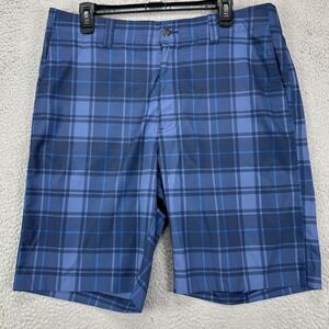 Callaway Men Chino Golf Shorts 36 Blue Plaid Flat Front Performance Tech Stretch
